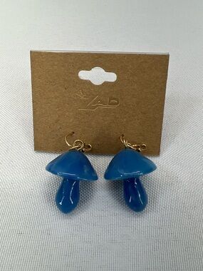 Blue Chunky Mushroom Drop Earrings Plastic Bohemian